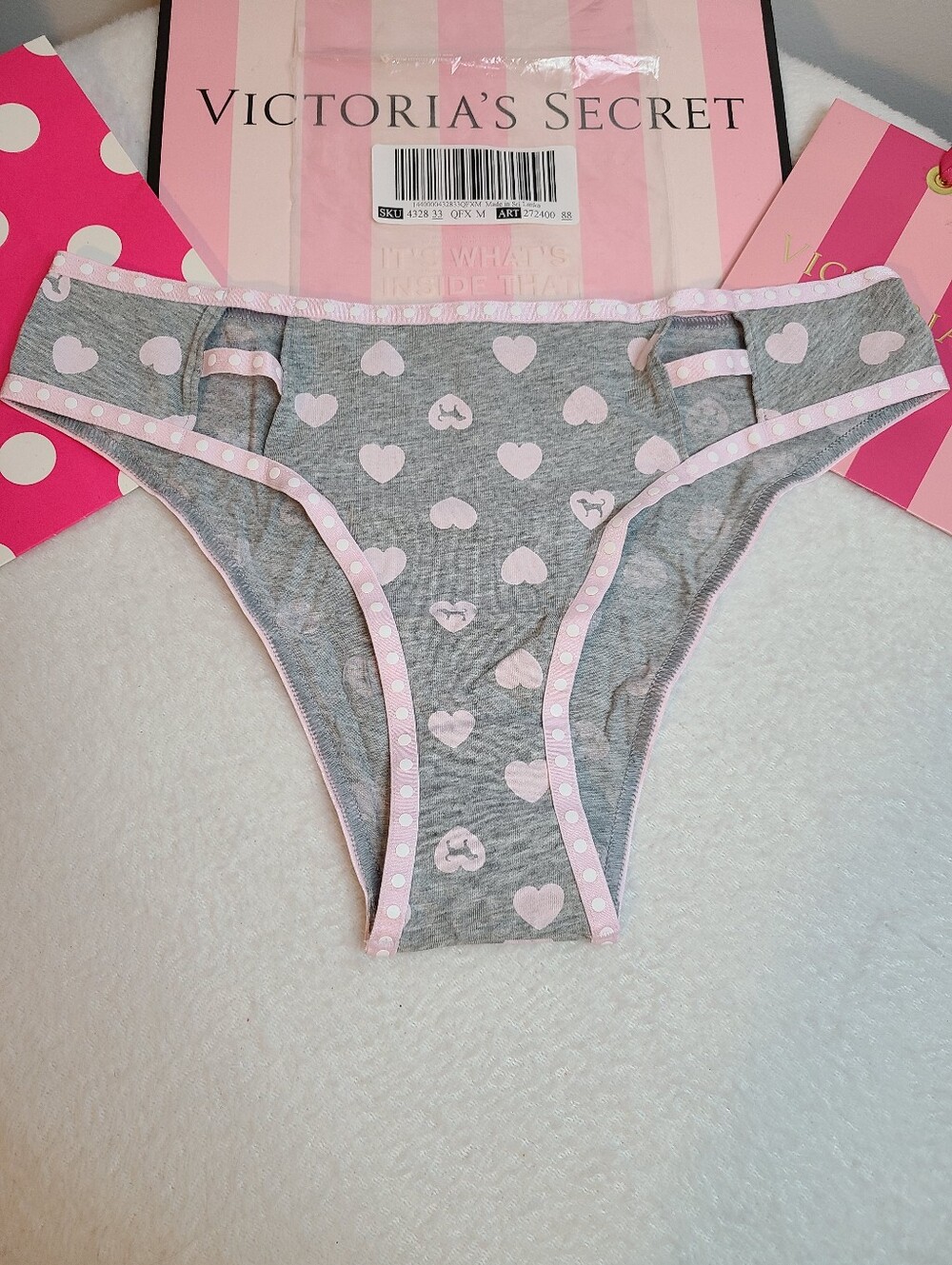 VS PINK Graphic Cotton Strappy Side Cut-out Cheeky Panty Size M